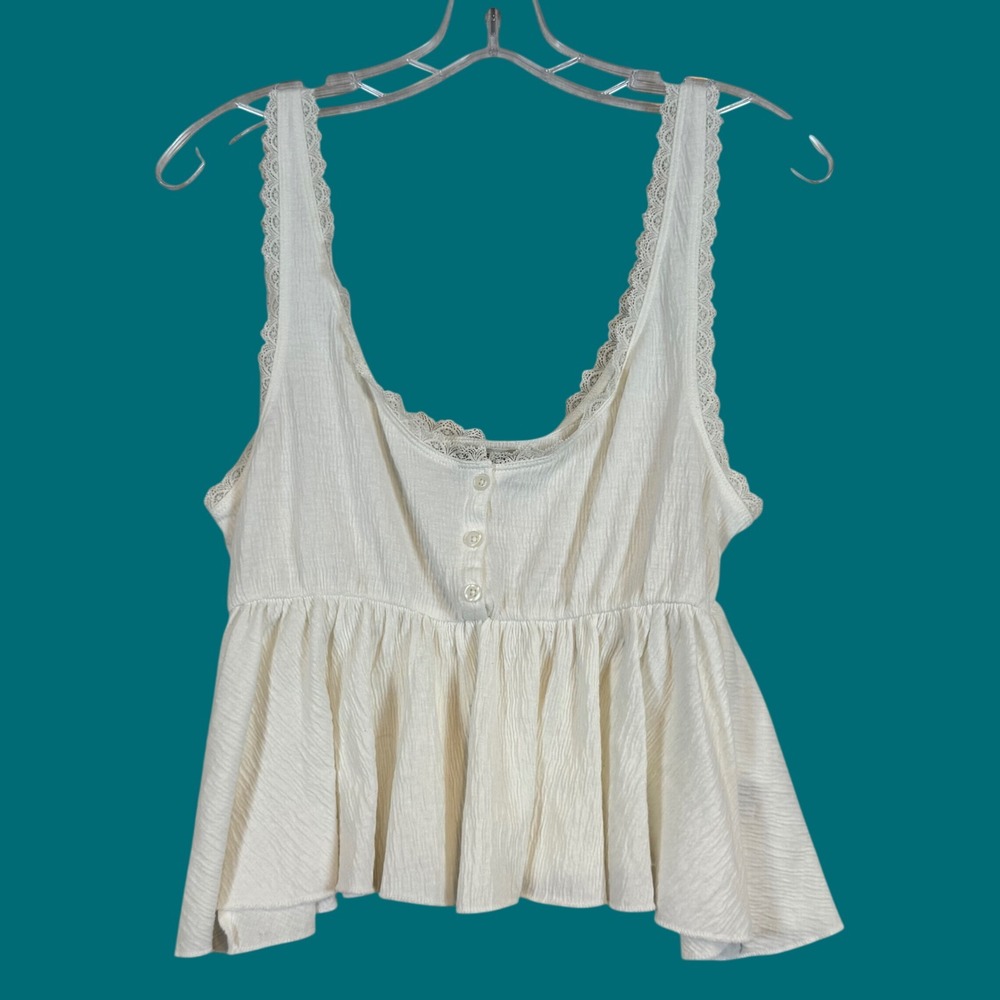 Urban Outfitters‎ White Lace Babydoll Peplum Tank Top •M• Coquette Cottagecore